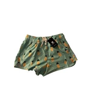 BONDI BEAMERS Pineapple Print‎ Swim Trunks Shorts Mint Green Women, Size 10